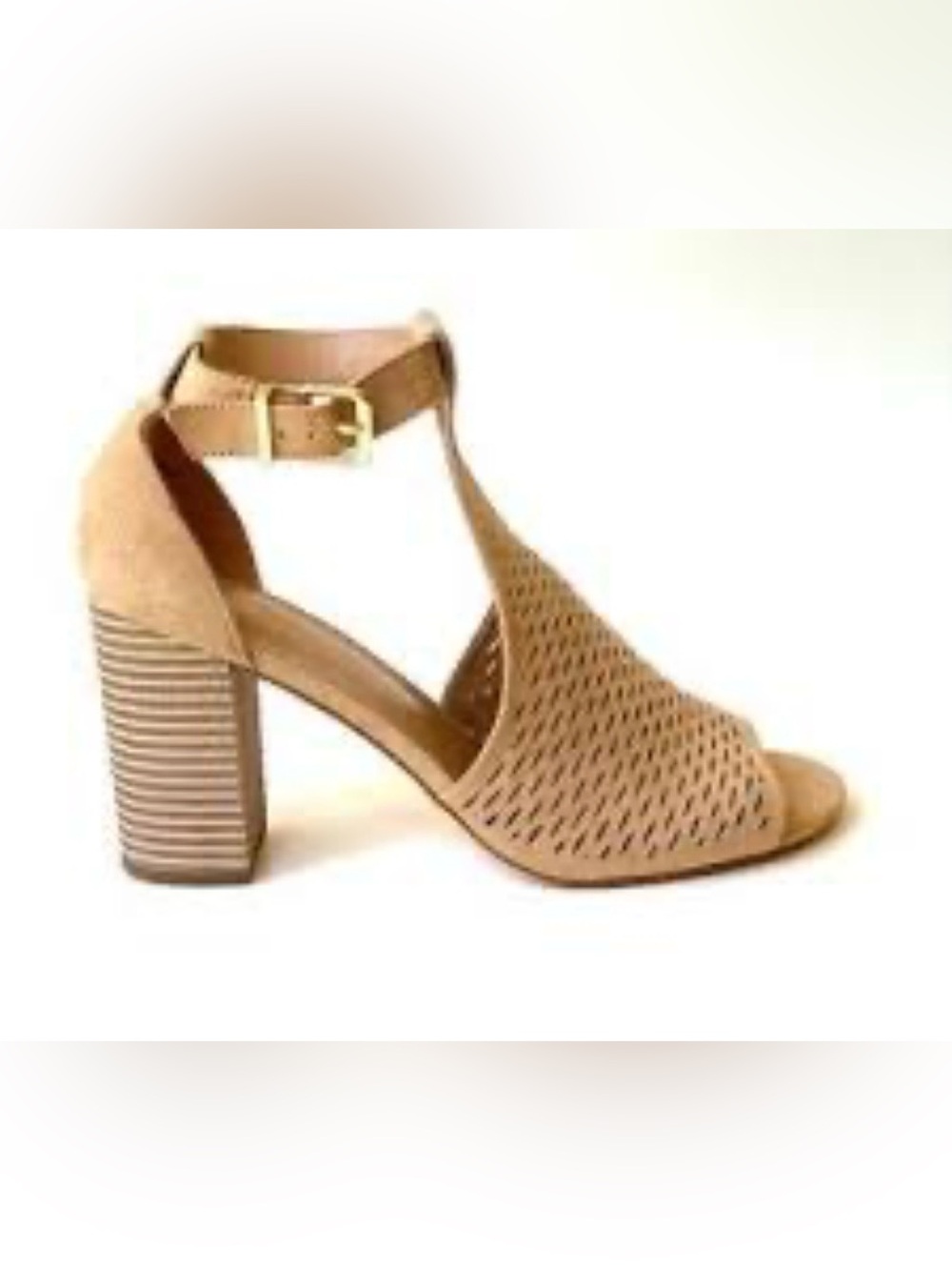 Wxpress Womens Tan Perforated Block Heel Sandal with Ankle Strap size 9